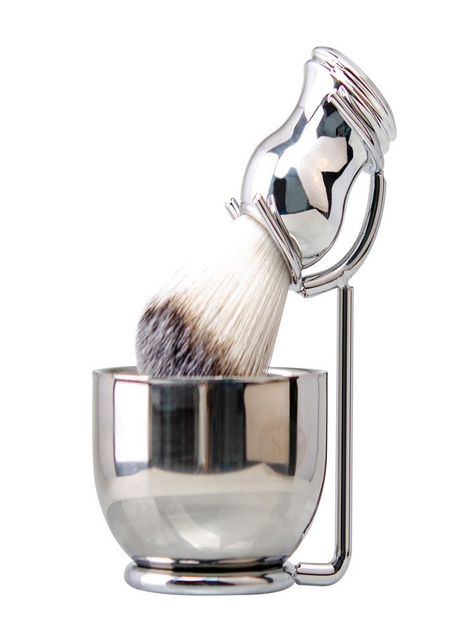 Grandslam Shaving Brush and Bowl Kit for Men, 3 in 1 Shaving Brush Set, Stainless Steel Shaving Bowl and Stand, Shaving Brush, Shaving Kit for Men, Silver - Image 1